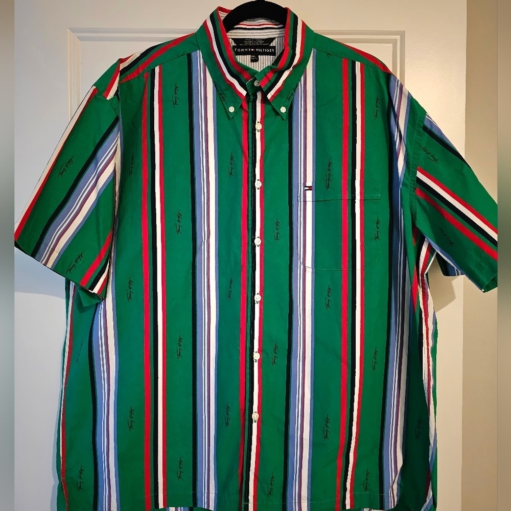 Tommy Hilfiger Men's Striped Button Up Polo sz xl